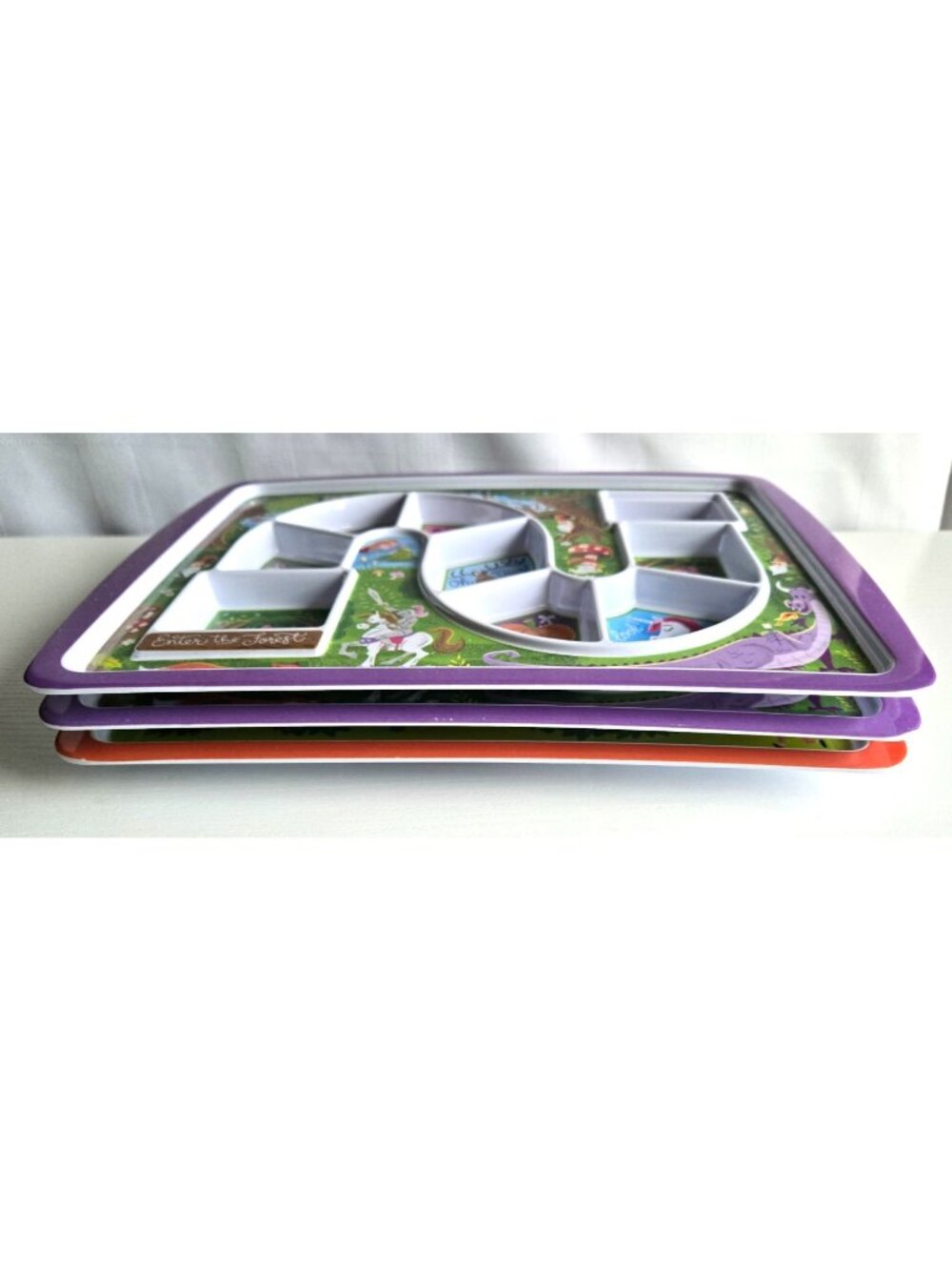 Fred Dinner Winner Picky Eater & Fairytale Kids Tray Unicorn Multicolor Lot of 3